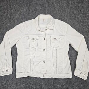 Ethyl Denim Jacket Womens Medium White Contrast Stitch Button Front Trucker Coat